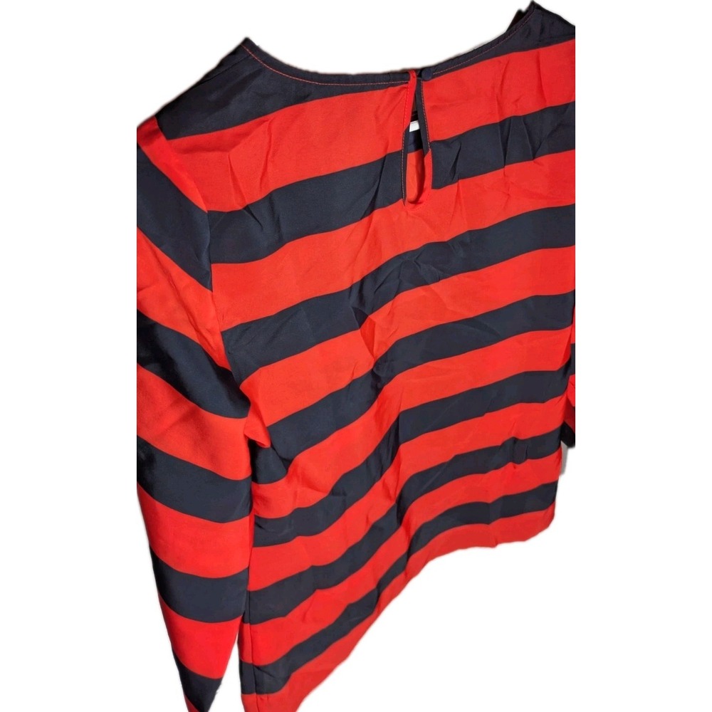 J Crew Women's Blouse NWT Small Lightweight Polyester Navy Orange Rugby‎ Stripes - Picture 3 of 6